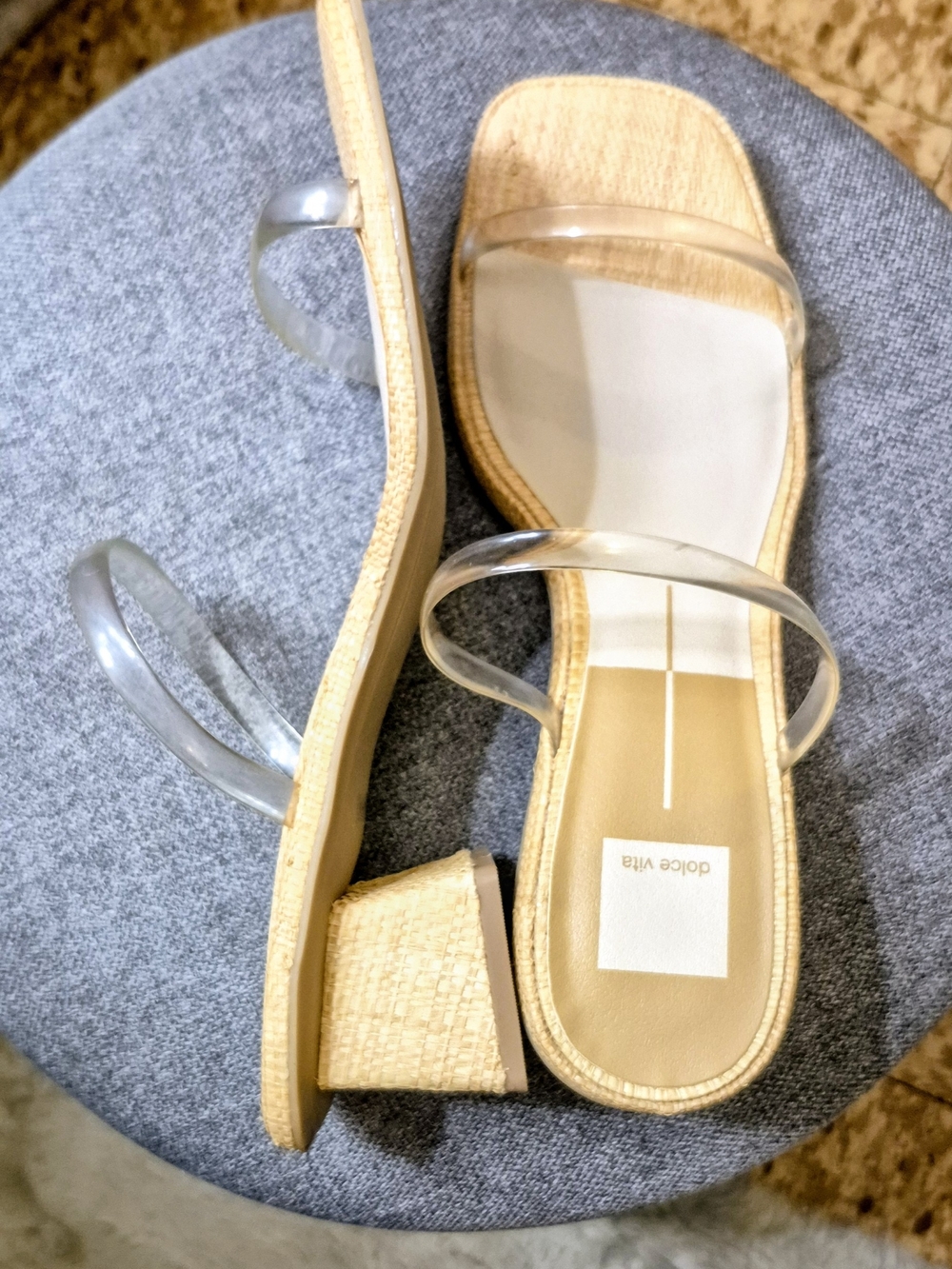 dolce vita Clear Strap Raffia Sandals in Tan - Picture 3 of 4